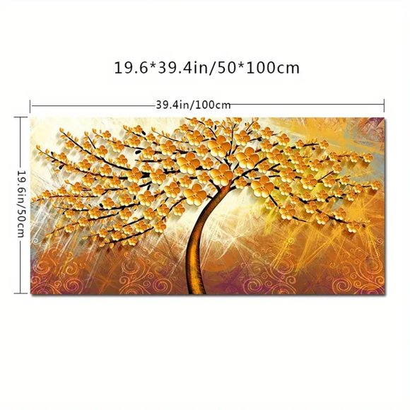 Golden Leaf Lucky Fortune Tree Canvas Painting NEW - Picture 1 of 4
